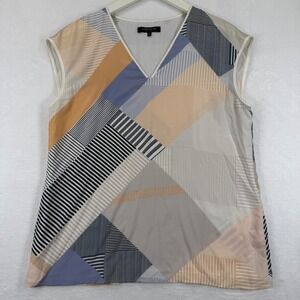 LAFAYETTE 148 NEW YORK Abstract Geometric Patchwork Sleeveless silk Blouse Top M
